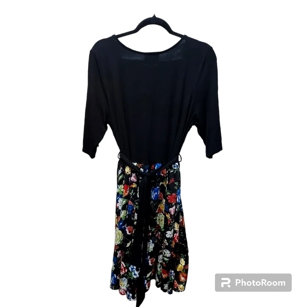 Fervour XL Mixed Media Rayon Blend Flared Floral Bell Shape Midi Dress USA Made - Picture 1 of 7